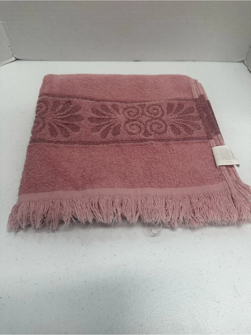 Vintage Cannon Monticello Fringed Bath Towel Pink Floral Cotton USA Retro
